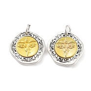 Brass Pendants, with Jump Ring, Flat Round Charm, Antique Silver & Golden, 19x19x3mm, Hole: 4mm(KK-Q800-27AS)