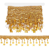 4.5M Sparkle Polyester Tassel Lace Trims, Paillette Fringe Lace Trimming with Iron Beads, Star, Goldenrod, 1-1/2 inch(37.5mm), about 4.81~4.92 Yards(4.4~4.5m)/Set(OCOR-NB0001-68A)