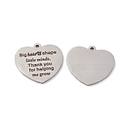 201 Stainless Steel Pendants, Heart with Word Charm, Laser Cut, Stainless Steel Color, 22.5x24.5x1.5mm, Hole: 1.6mm(STAS-J401-DL012)