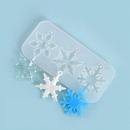 Christmas Theme DIY Snowflake Pendant Silicone Molds, Resin Casting Molds, for UV Resin & Epoxy Resin Jewelry Making, White, 70x150x8.5mm, Hole: 3.5mm, Inner Diameter: 50~56x38~43mm(DIY-F114-26)