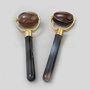 Natural Agate Brass Massage Tools, Facial Roller for Skin, Eyes, Neck, Raw(Unplated), Black, 107x35x18mm(G-B008-02G-C)