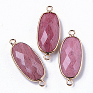 Natural Rhodochrosite Links Connectors, with Light Gold Plated Edge Brass Loops, Oval, Faceted, 27x11x5.5mm, Hole: 2mm(G-R472-03G)