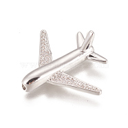Brass Micro Pave Cubic Zirconia Airliner Beads, Long-Lasting Plated, Lead Free & Cadmium Free & Nickel Free, Passenger Airplane, Clear, Real Platinum Plated, 26.5x22x8mm, Hole: 1.6mm(X-ZIRC-L078-005P-NR)
