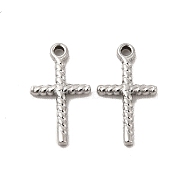 304 Stainless Steel Pendants, Cross Charm, Stainless Steel Color, 15x8.5x1.5mm, Hole: 1.2mm(STAS-E182-01P)