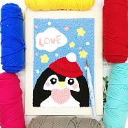 Penguin Punch Embroidery Supplies Kit, including Instruction, Embroidery Fabric with Solid Wood Frame, Plastic Needle and 7 Colors Threads, Mixed Color, 16~352x1.3~262x2.5~19mm(DIY-H155-11)