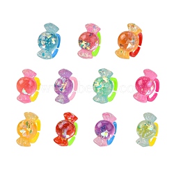 Acrylic Cuff Finger Rings, with Resin, Kids Jewelry, Candy, Random Mixed Color, Random Single Color or Random Mixed Color, 13.5~14mm(RJEW-JR00272-M)