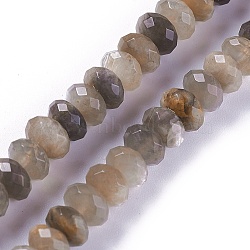 Natural Black Sunstone Beads Strands, Faceted, Rondelle, 7.4~8x4.5~5mm, Hole: 1mm; about 79pcs/strand, 15inches(38.2cm)(G-L492-05C)