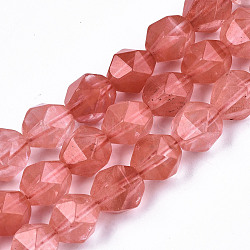 Cherry Quartz Glass Beads Strands, Star Cut Round Beads, Faceted, 9~10x10mm, Hole: 1.2mm, about 36~37pcs/strand, 14.96 inch(38cm)(G-S368-016C)