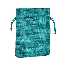 Burlap Packing Pouches Drawstring Bags, Dark Cyan, 13.5~14x9.5~10cm(ABAG-Q050-10x14-17)