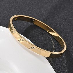 304 Stainless Steel Rhinestone Bangles for Women, Ion Plating(IP), Real 18K Gold Plated, Inner Diameter: 2x2-3/8 inch(5x6cm)(BJEW-Z092-16G)