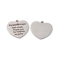 201 Stainless Steel Pendants, Heart with Word Charm, Laser Cut, Stainless Steel Color, 22.5x24.5x1.5mm, Hole: 1.6mm(STAS-J401-DL012)