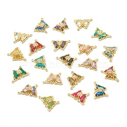 Brass Micro Pave Clear Cubic Zirconia Links Connectors, with Glass, Butterfly, Golden, Mixed Color, 23x25.5x5.5mm, Hole: 1.5mm(ZIRC-I050-11G)
