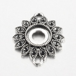 Flower Tibetan Style Alloy Cabochon Connector Open Back Settings, Cadmium Free & Lead Free, Antique Silver, Tray: 10mm, 27x22x4.5mm, Hole: 2mm, Fit for 2mm rhinestone(X-PALLOY-K112-20AS-RS)