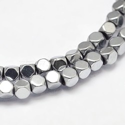 Electroplate Non-magnetic Synthetic Hematite Beads Strands, Faceted Cube, Smooth, Platinum Plated, 2x2x2mm, Hole: 1mm, about 200pcs/strand, 16 inch(X-G-I175-09B)