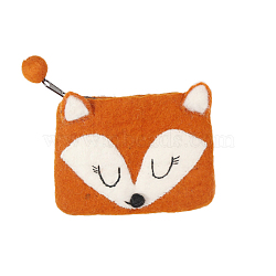 Winter Fox Wool Felt Clutch Bags, Cute Wallets with Zipper for Women, Girl, Dark Orange, 12x15cm(WG88657-01)