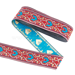 Ethnic style Embroidery Polyester Ribbons, Jacquard Ribbon, Garment Accessories, Floral Pattern, FireBrick, 1-1/4 inch(33mm), about 7.66 Yards(7m)/Roll(OCOR-WH0077-27D)