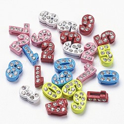 Alloy Spray Painted Number Slide Charms, with Clear Rhinestones, Mixed Color, 11~12x4~8x4~5mm, Hole: 7x1mm(X-ENAM-C1493)