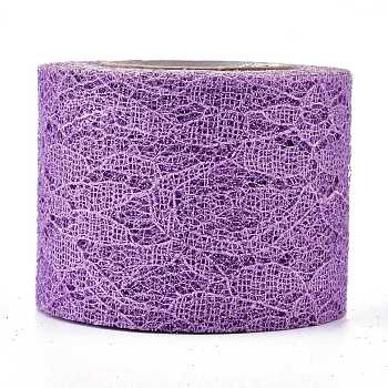Sparkle Lace Fabric Ribbons, with Glitter Powder, for Wedding Party Decoration, Skirts Decoration Making, Orchid, 2 inch(5cm), 10 yards/roll(9.14m/roll)