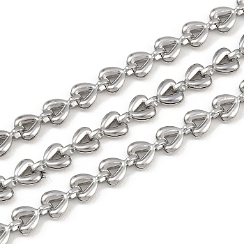 304 Stainless Steel Heart Link Chains, Unwelded, with Spool, Stainless Steel Color, 6x4x1.5mm