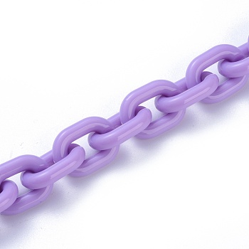Acrylic Handmade Cable Chains, Oval, Purple, 19x14x4mm, about 23.62 inch(60cm)/strand