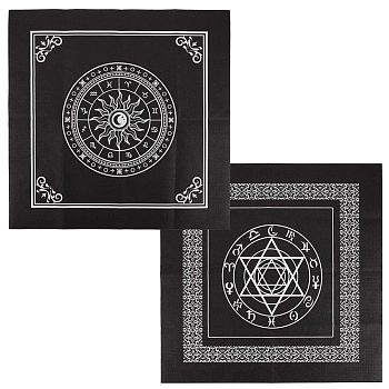 2 Sheets 2 Style Non-Woven Fabric Tarot Tablecloth for Divination, Tarot Card Pad, 12 Constellations Pendulum Tablecloth, Black, 500x500x0.5mm, 1 sheet/style