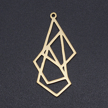 201 Stainless Steel Pendants, Origami, Rhombus, Golden, 35x17.5x1mm, Hole: 1.6mm