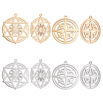 Unicraftale 8Pcs 4 Style Ion Plating(IP) 201 Stainless Steel Pendants, Laser Cut, Star, Mixed Color, 2pcs/style