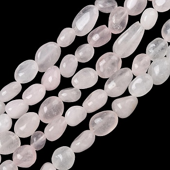 Natural Rose Quartz Beads Strands, Tumbled Stone, Nuggets, 6~14x6~8x4~6mm, Hole: 1mm, about 20~24pcs/strand, 7.09~7.48''(18~19cm)