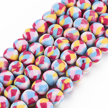 Handmade Polymer Clay Beads Strands, for DIY Jewelry Crafts Supplies, Round, Yellow, 8.5~9x8mm, Hole: 1.8mm, about 40pcs/strand, 12.80 inch(32.5cm)