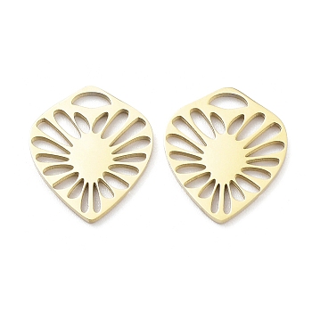 Ion Plating(IP) 316L Surgical Stainless Steel Charms, Laser Cut, Heart Charm, Real 18K Gold Plated, 13.5x12x1mm, Hole: 2x1mm