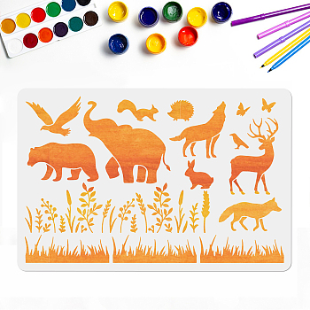 PET Hollow Out Drawing Painting Stencils, for DIY Scrapbook, Photo Album, Animal Pattern, 400x600mm