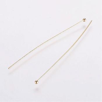 Rack Plating Brass Ball Head pins, Long-Lasting Plated, Electroplated, Golden, 61x0.6mm, 22 Gauge, Head: 2mm