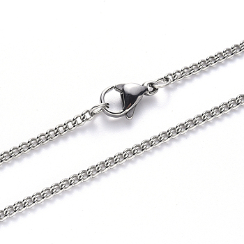 304 Stainless Steel Curb Chain Necklace, with Lobster Claw Clasp, Stainless Steel Color, Link: 2x1.5x0.4mm, 19.68 inch(50cm)