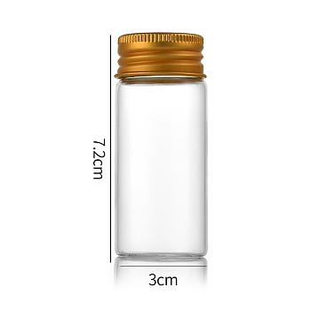 Clear Glass Bottles Bead Containers, Screw Top Bead Storage Tubes with Aluminum Cap, Column, Golden, 3x7cm, Capacity: 30ml(1.01fl. oz)
