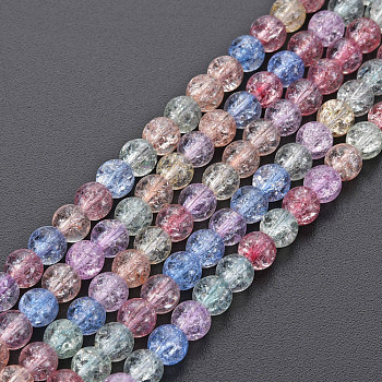 Crackle Glass Beads Strands, Dyed & Heated, Round, Colorful, 4mm, Hole: 0.8mm, about 98~100pcs/strand, 15.35 inch(39cm)
