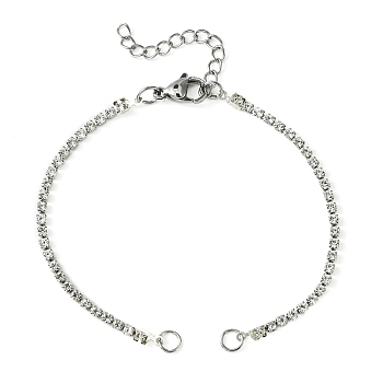 Iron Rhinestone Strass Chains Bracelet Makings, with 304 Stainless Steel Open Jump Rings, Platinum, 7 inch(17.7cm)