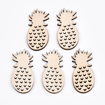 Undyed Natural Wooden Cabochons, Laser Cut, Pineapple, Antique White, 39.5x18x2mm