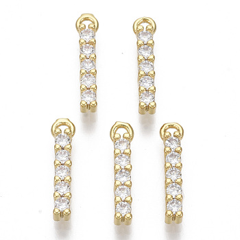 Brass Micro Pave Cubic Zirconia Charms, Nickel Free, Letter, Clear, Real 18K Gold Plated, Letter.I, 13.5x3x2.5mm, Hole: 1.2mm
