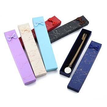 Cardboard Necklace Jewelry Boxes, with Bowknot Ribbon Outside and Black Sponge Inside, Rectangle, Mixed Color, 21x4x2.5cm