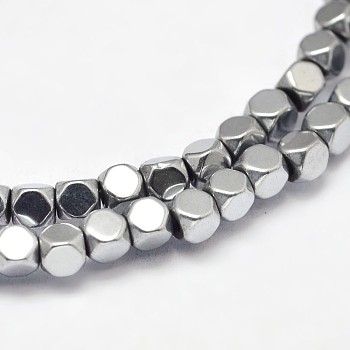 Electroplate Non-magnetic Synthetic Hematite Beads Strands, Faceted Cube, Smooth, Platinum Plated, 2x2x2mm, Hole: 1mm, about 200pcs/strand, 16 inch