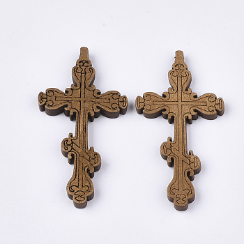 Wooden Big Pendants, Dyed, Cross, Camel, 51x26.5x4.5mm, Hole: 1.5mm