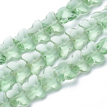 Transparent Glass Beads, Faceted, Butterfly, Pale Green, 12x14.5x7.5mm, Hole: 1mm
