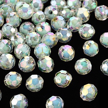 Transparent Acrylic Beads, Bead in Bead, AB Color, Faceted, Round, Aquamarine, 9.5x9.5mm, Hole: 2mm, about 1041pcs/500g