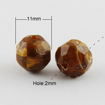 Acrylic Beads, Imitation Gemstone Style, Faceted, Round, Camel, 11mm, Hole: 2mm, about 540pcs/500g