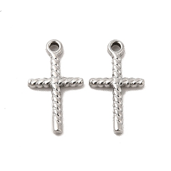 304 Stainless Steel Pendants, Cross Charm, Stainless Steel Color, 15x8.5x1.5mm, Hole: 1.2mm