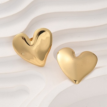 304 Stainless Steel Stud Earrings, Ion Plating(IP), Heart, Real 18K Gold Plated, 22x22.5mm