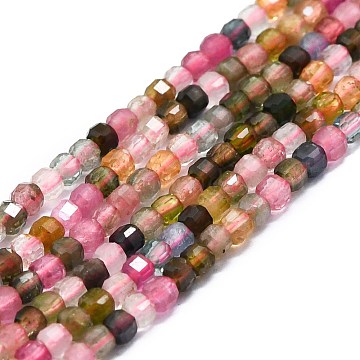 Grade A Natural Tourmaline Beads Strands, Faceted, Cube, 2x2x2mm, Hole: 0.6mm, about 182pcs/strand, 15.16''~15.55''(38.5~39.5cm)(G-P457-B01-03B)