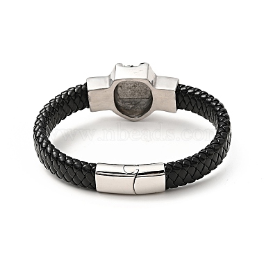 304 Stainless Steel Lion Beaded Bracelet(BJEW-E009-07AS)-2