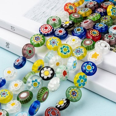 Flat Round Handmade Millefiori Glass Beads(LK-R004-21)-5