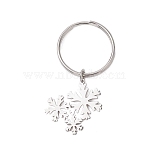 201 Stainless Steel Keychain, with Ring, Snowflake, 50.5mm, Snowflake: 23x24x12mm(KEYC-JKC01184-02)